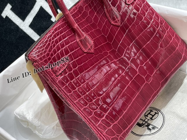 Hermes專櫃經典款鱷魚皮Birkin手提女包 愛馬仕鉑金25CM純手縫高光尼羅鱷魚肚皮女包 zhh1249